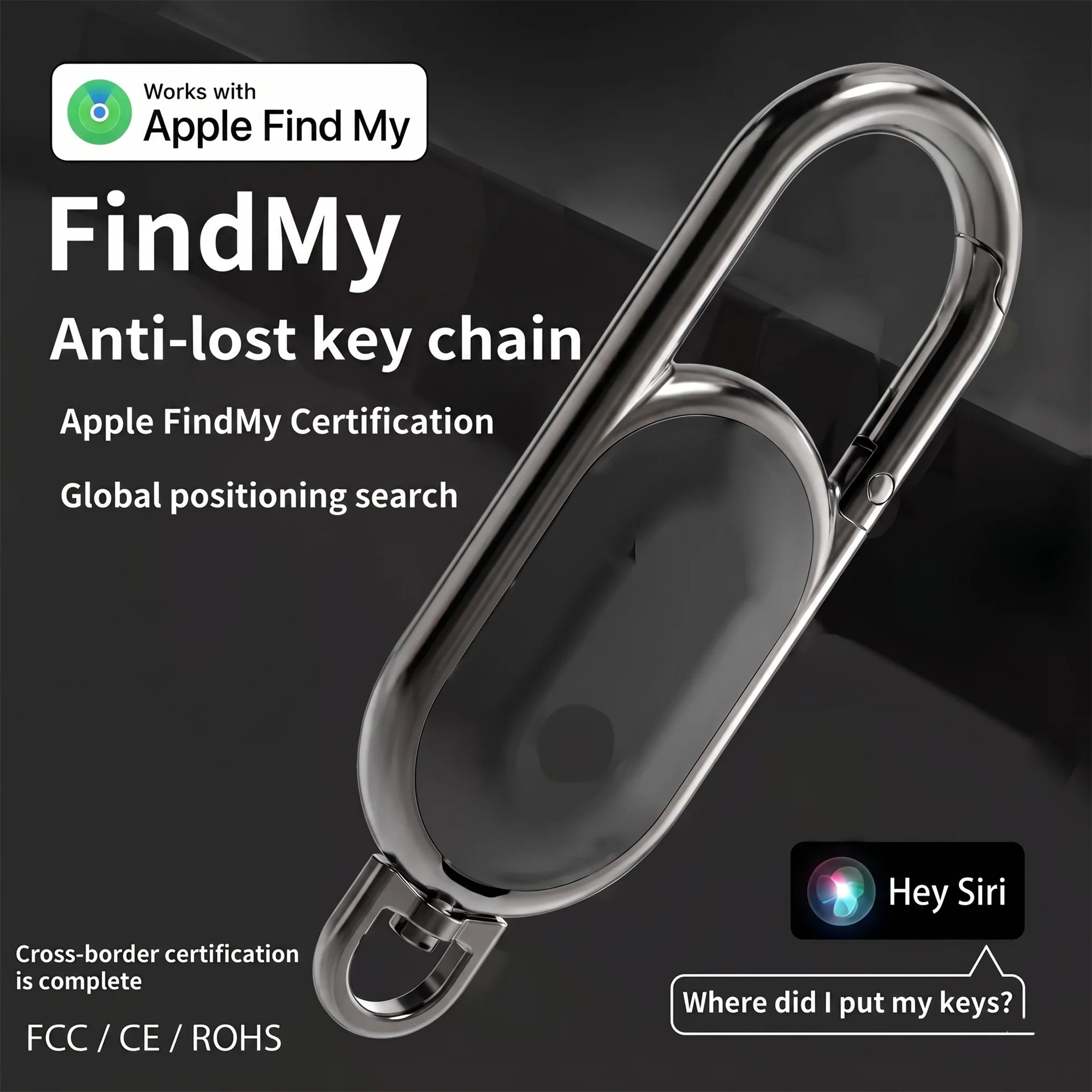 Heavy Equipment Gps Tracker - พวงกุญแจคาราบิเนอร์อัจฉริยะพร้อมระบบติดตาม GPS ป้องกันการสูญหาย ใช้กับ Find My