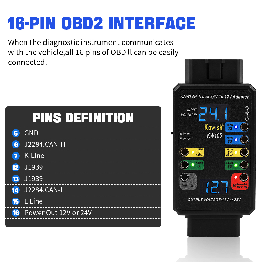 Heavy Equipment Diagnostic Tool - ใหม่! อะแดปเตอร์รถบรรทุก KW105 สำหรับงานหนัก แปลงไฟ 24V